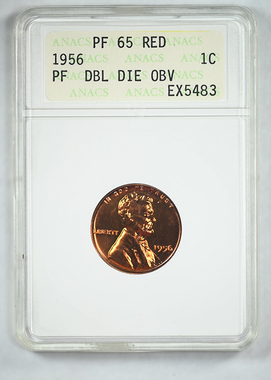 1956 Proof Doubled Die Obverse Lincoln Wheat Cent 1C ANACS Soapbox PF65RD