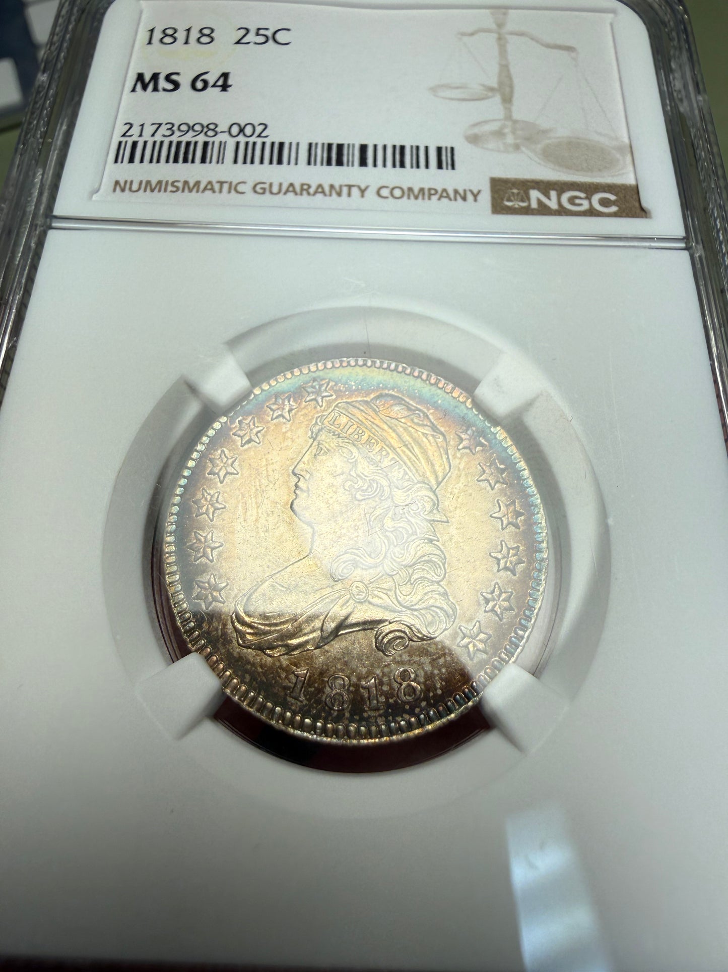 1818 Capped Bust Quarter 25C NGC MS64 - TONED!