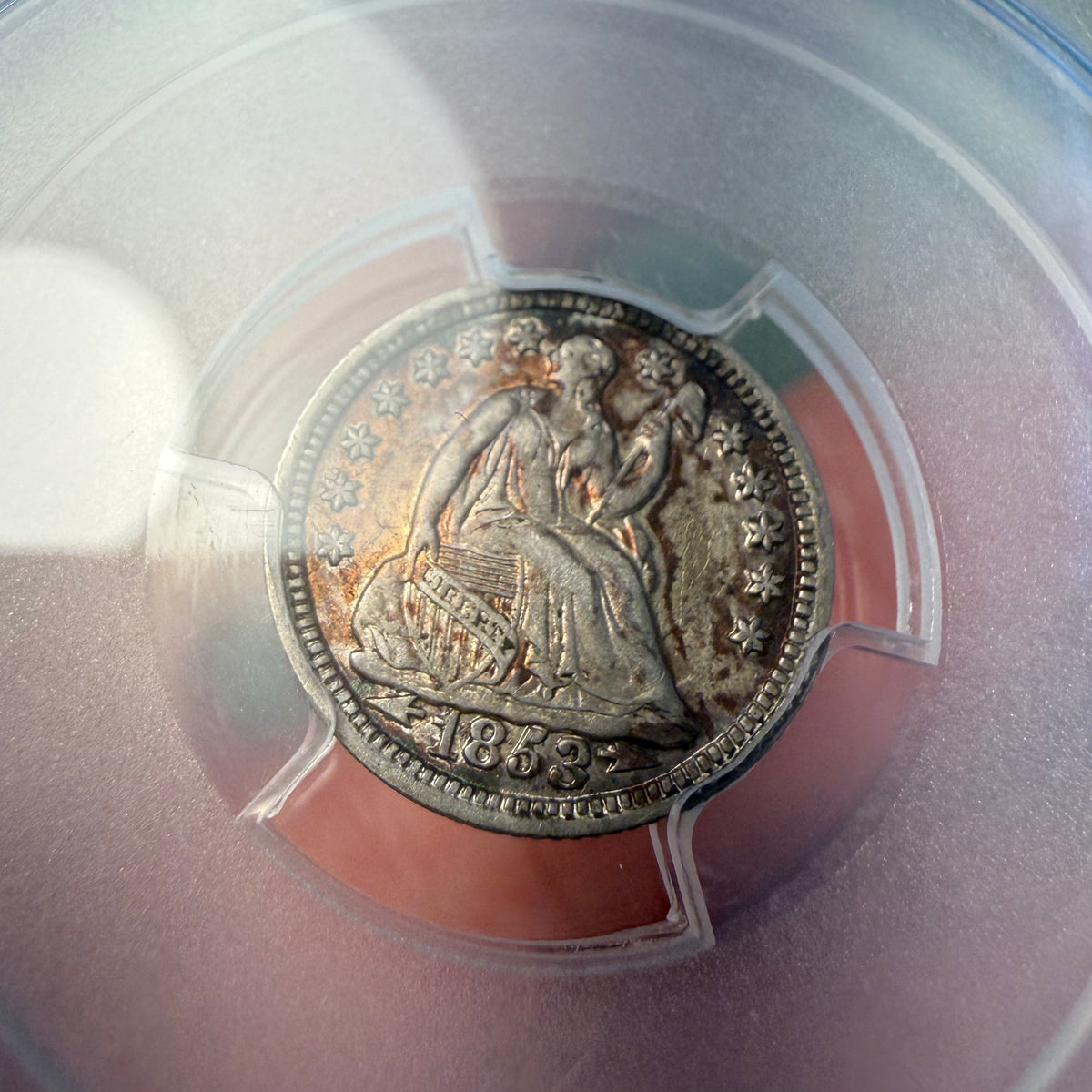 1853 Liberty Seated Half Dime H10C PCGS AU50 - Arrows - TONED!