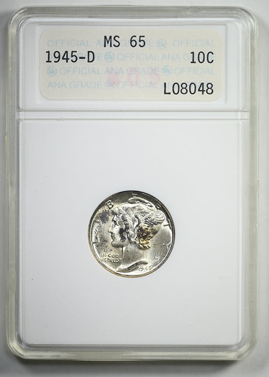 1945-D Mercury Dime 10C ANA Soapbox MS65