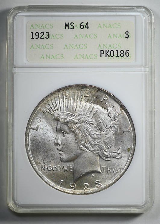 1923 Peace Dollar $1 ANACS Soapbox MS64