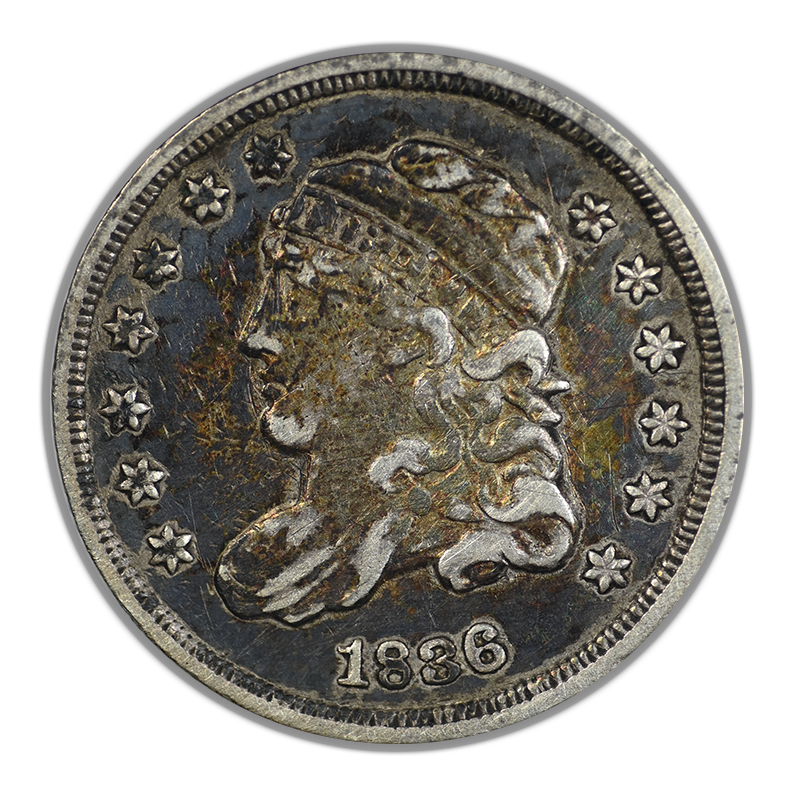 1836 Capped Bust Half Dime H10C Raw VF Very Fine Large 5C - TONED!