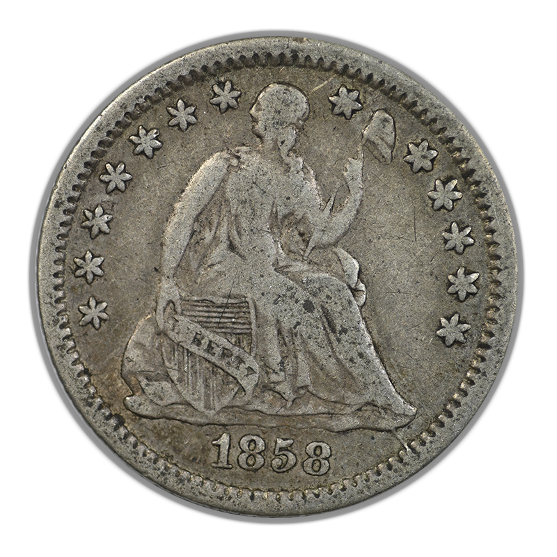 1858-O Liberty Seated Half Dime H10C Raw Original F+ Fine