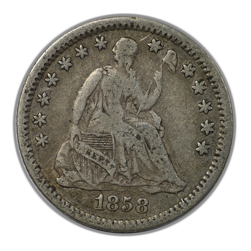 1858-O Liberty Seated Half Dime H10C Raw Original F+ Fine