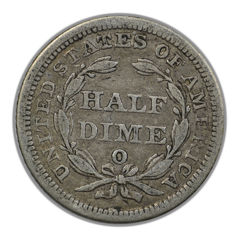 1858-O Liberty Seated Half Dime H10C Raw Original F+ Fine