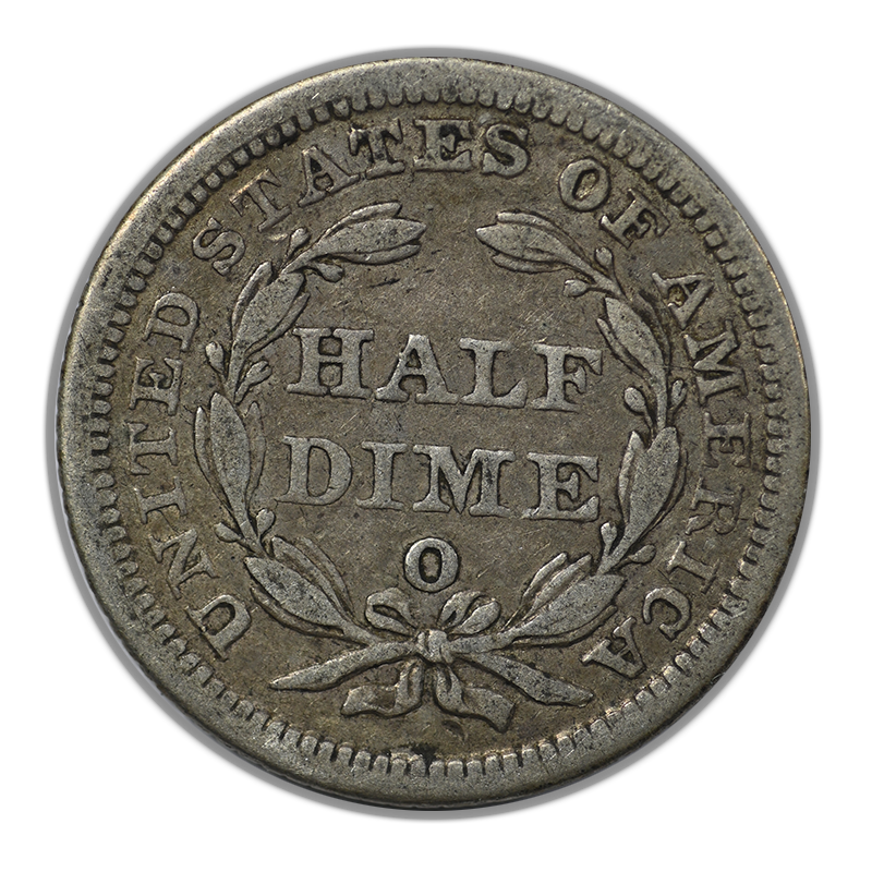 1858-O Liberty Seated Half Dime H10C Raw Original F+ Fine
