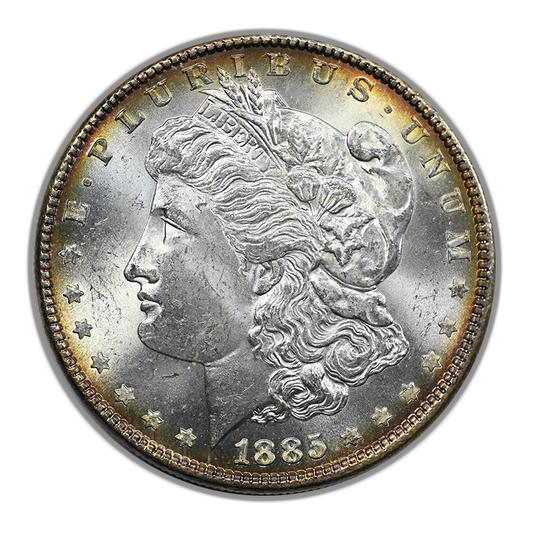 1885 Morgan Dollar $1 Raw CU Choice Uncirculated - REVERSE TAB TONED!