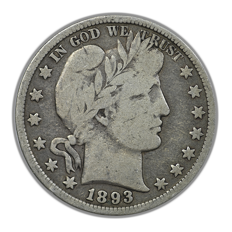 1893 Barber Half Dollar 50C Raw Original G+ Good