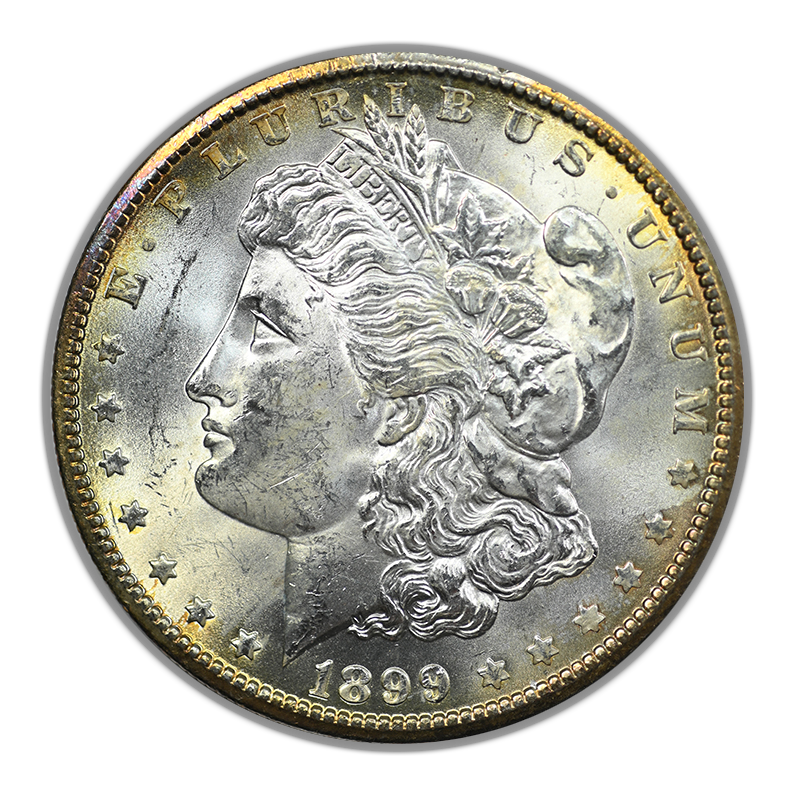 1899-O Morgan Dollar $1 Raw BU Brilliant Uncirculated - RIM TONED!