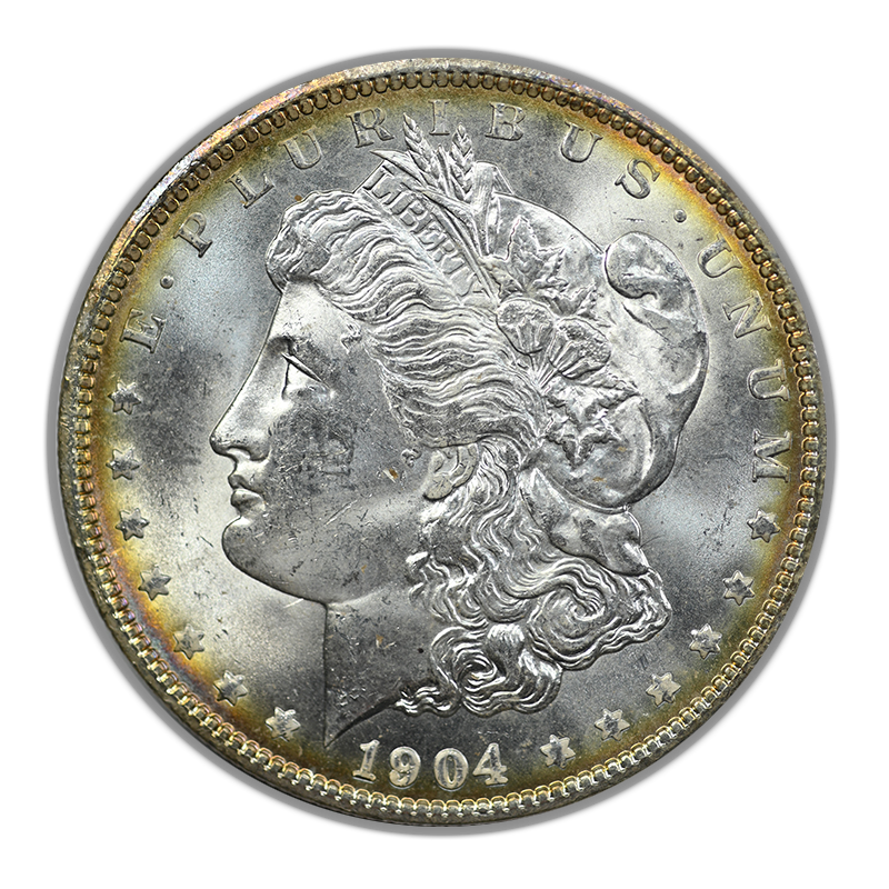1904-O Morgan Dollar $1 Raw BU Brilliant Uncirculated - RIM TONED!
