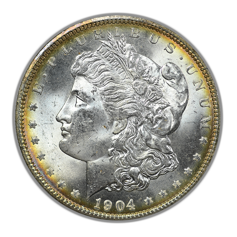 1904-O Morgan Dollar $1 Raw BU Brilliant Uncirculated - RIM TONED!