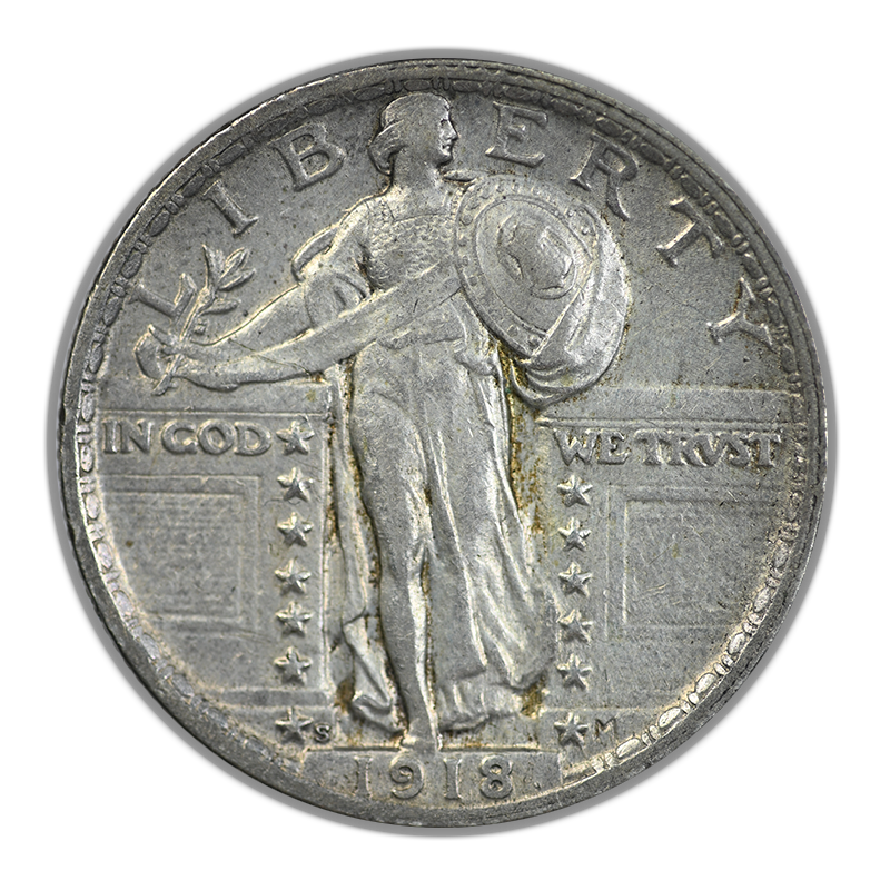 1918-S Standing Liberty Quarter 25C Raw XF/AU Extra Fine / About Uncirculated