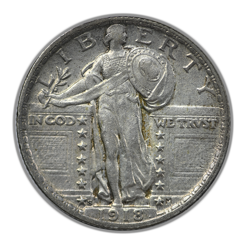 1918-S Standing Liberty Quarter 25C Raw XF/AU Extra Fine / About Uncirculated