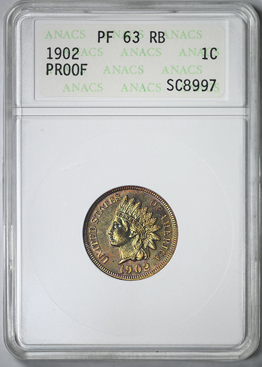 1902 Proof Indian Head Cent 1C ANACS Soapbox PR63RB - TONED!