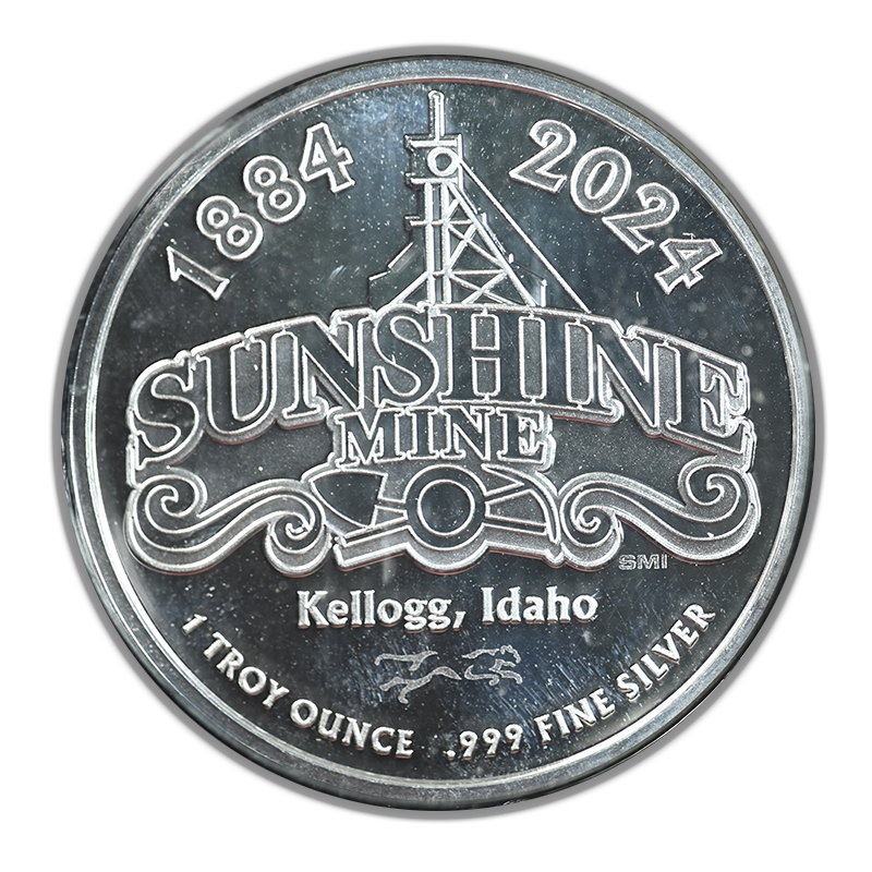 (1884) 2024 Sunshine Mining 140 Year Commemorative 1oz Silver Round BAC 9.8 Oversized Holder