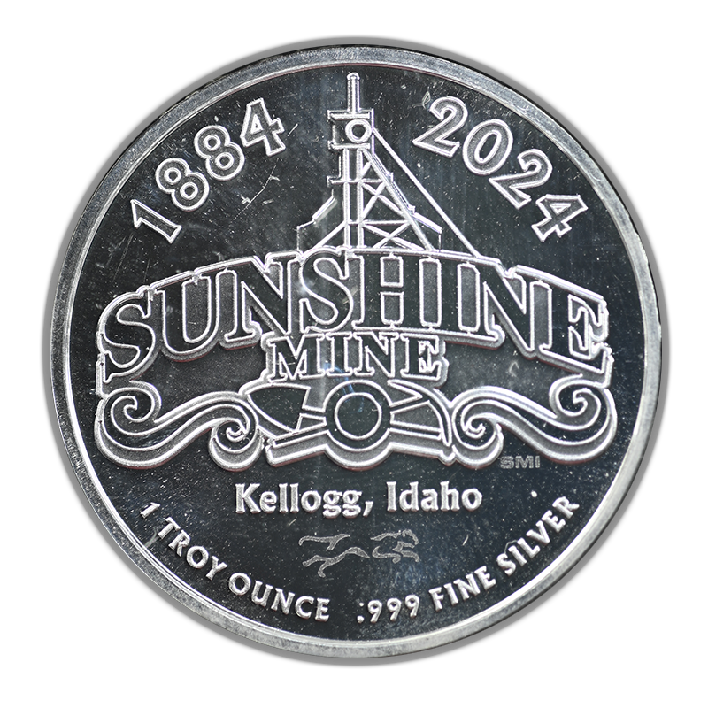 2024 Sunshine Mining 140 Year Commemorative 1oz Silver Round BAC 9.8