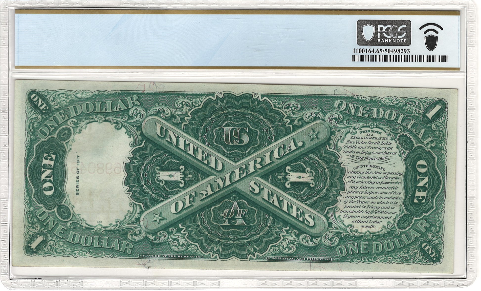 $1 1917 Sawhorse Note Legal Tender PCGS Banknote Gem Uncirculated 65 PPQ Fr#36