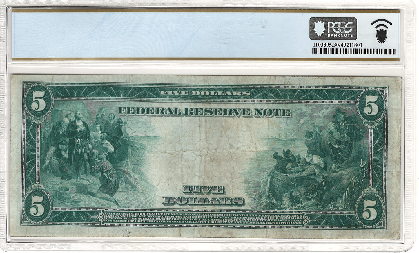 $5 1914 New York Blue Seal Star Note Federal Reserve Note PCGS Banknote Very Fine 30 Fr#850*