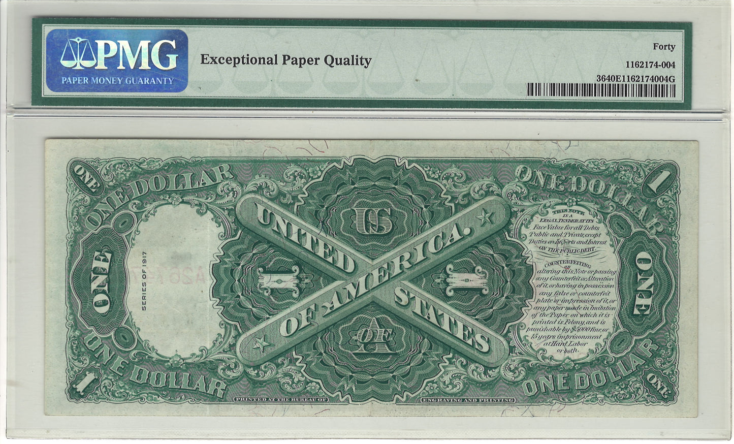 $1 1917 Sawhorse Note Legal Tender PMG Extremely Fine 40 EPQ Fr#36