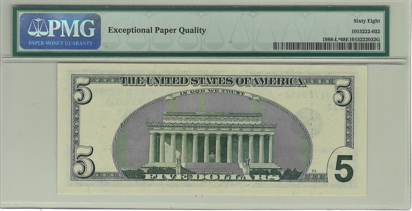 $5 2001 Federal Reserve Note San Francisco PMG Superb Gem Uncirculated 68 EPQ Fr#1988-L* Star Note