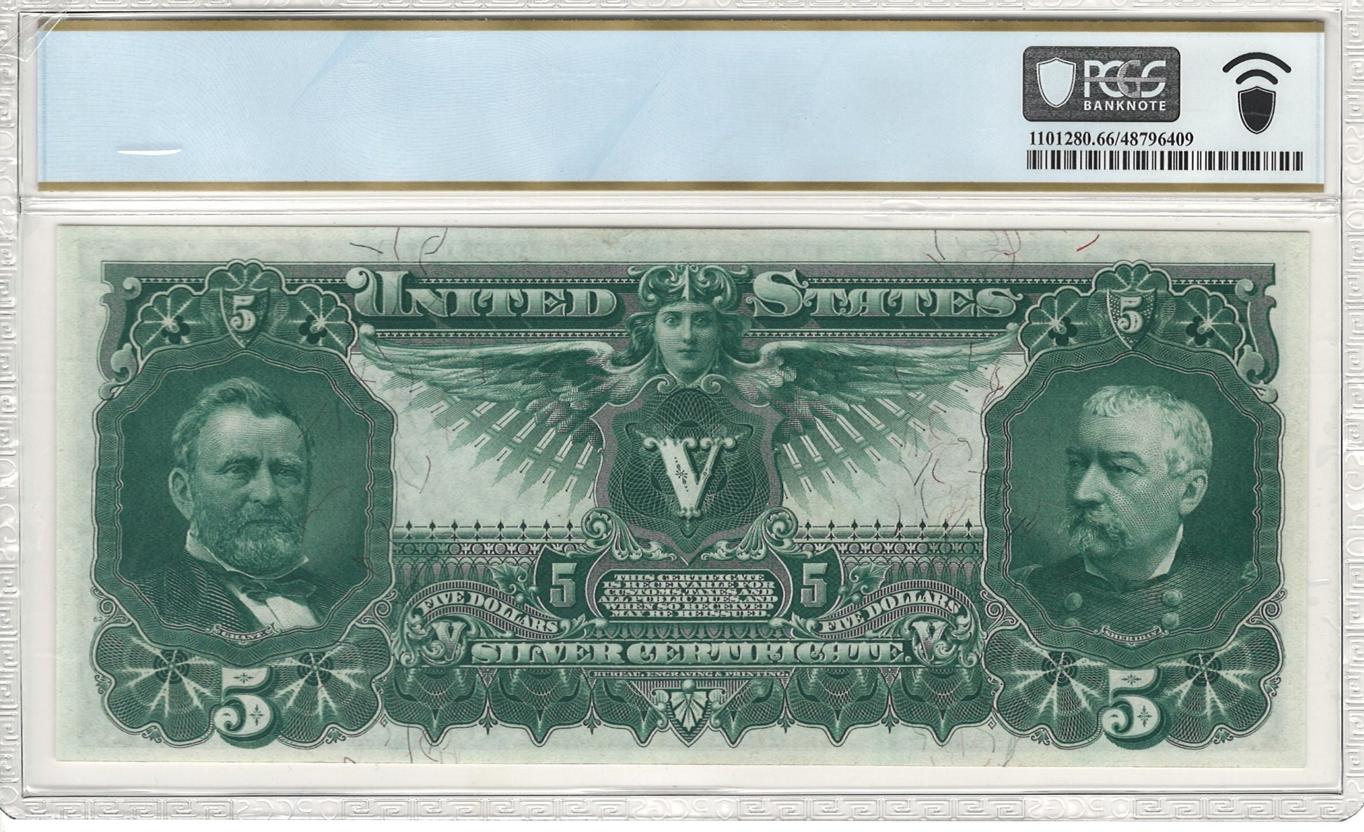 $5 1896 Silver Certificate Educational Note PCGS Banknote GEM UNC 66 PPQ Fr. 269 Back