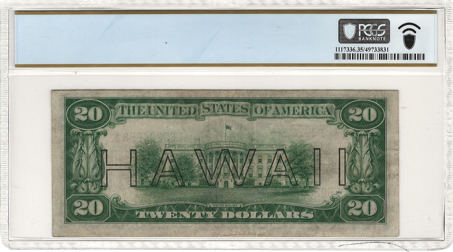 $20 1934 Hawaii WWII Emergency Issue Federal Reserve Note PCGS Banknote Choice VF35 Fr. 2304 Back