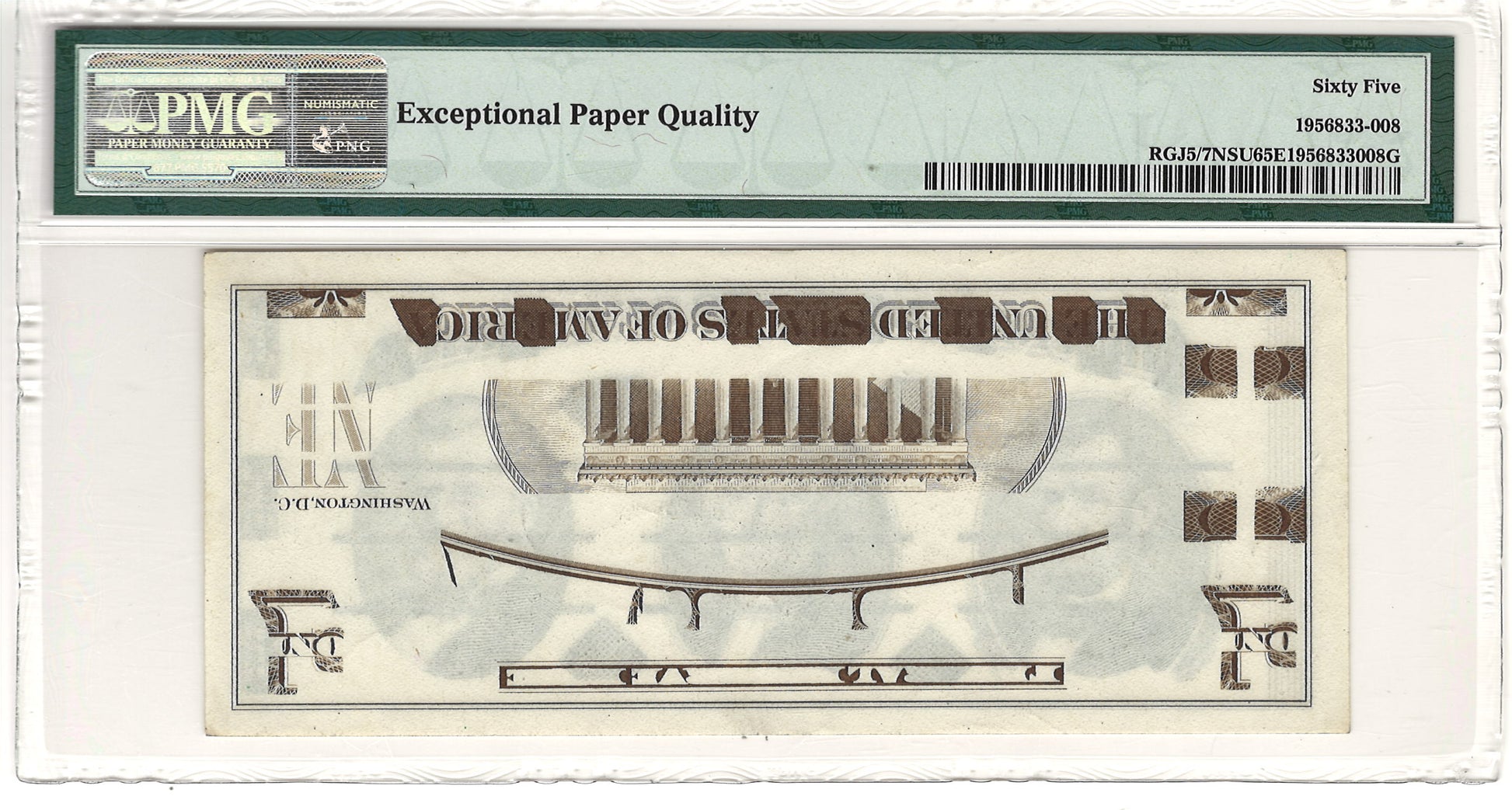 (ca. 1970s) Giori Test Note Jefferson Center PMG Gem Uncirculated 65 EPQ