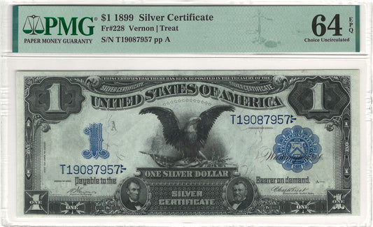 $1 1899 Black Eagle Note Large Silver Certificate PMG Choice Uncirculated 64 EPQ Fr#228