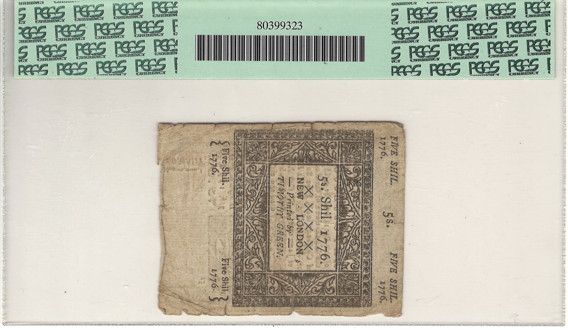 Connecticut Colonial Note 5 Shillings PCGS Currency Very Fine 25 Fr#CT-199 June 7, 1776
