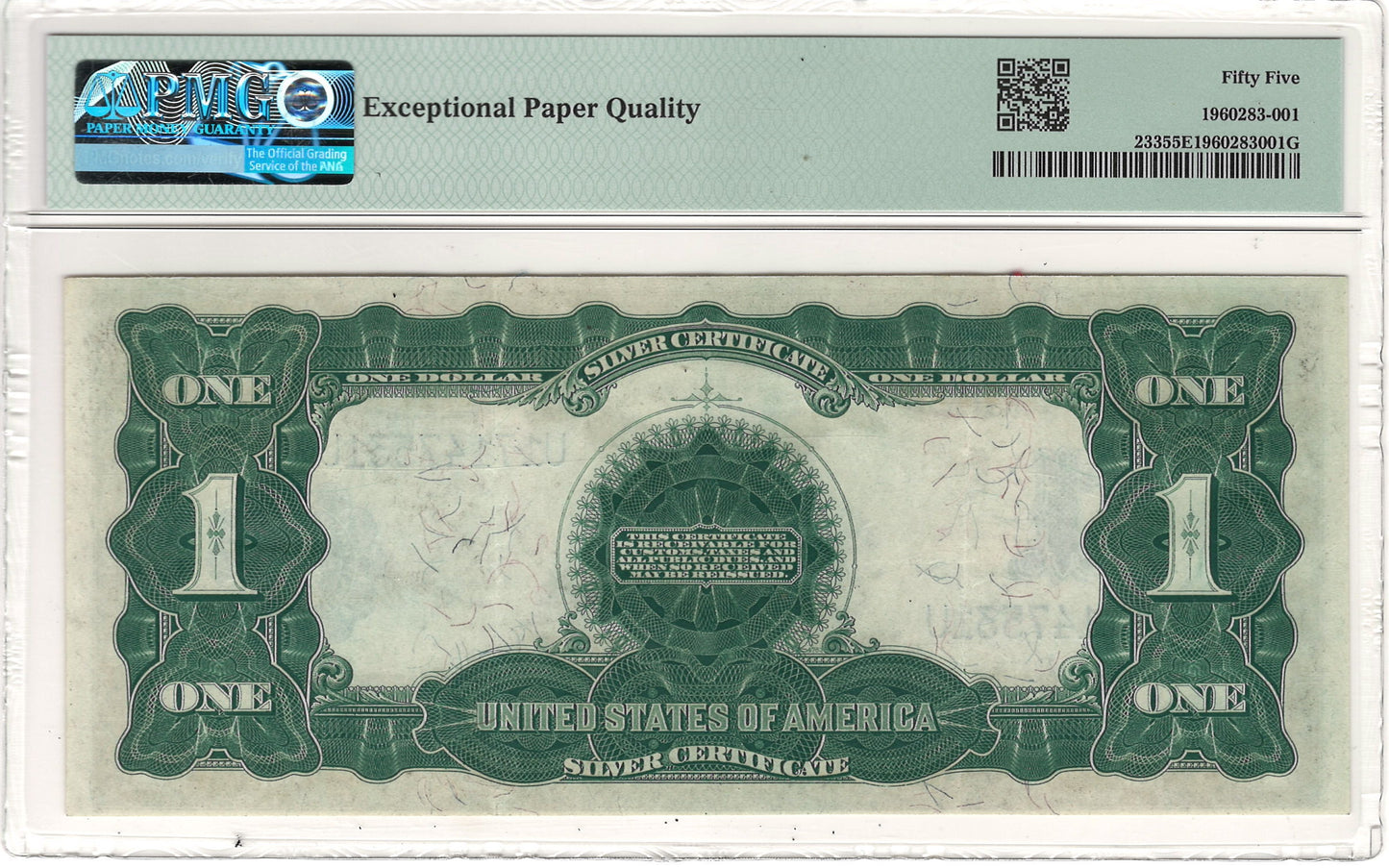 $1 1899 Black Eagle Note Large Silver Certificate PMG About Uncirculated 55 EPQ Fr#233