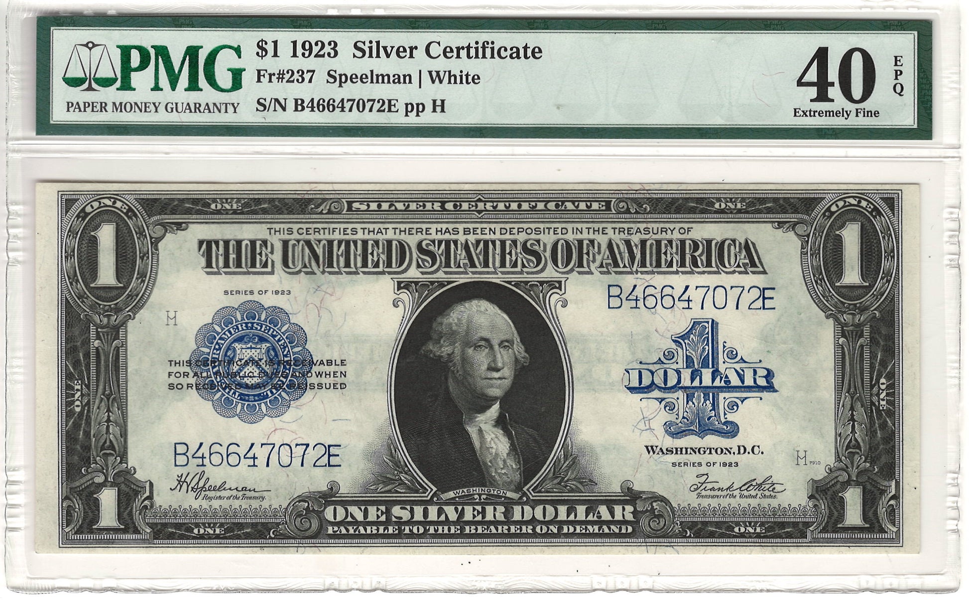 $1 1923 Large Silver Certificate Note PMG Extremely Fine 40 EPQ Fr#237