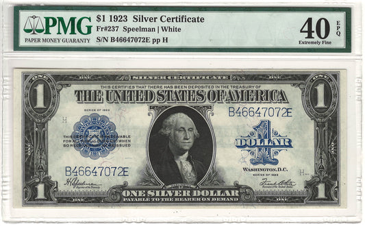 $1 1923 Large Silver Certificate Note PMG Extremely Fine 40 EPQ Fr#237