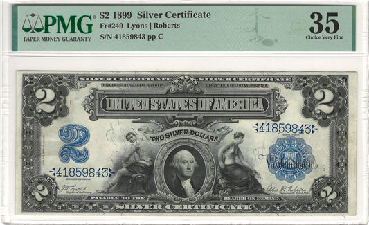 $2 1899 Mini Porthole Large Silver Certificate PMG Choice Very Fine 35 Fr#249