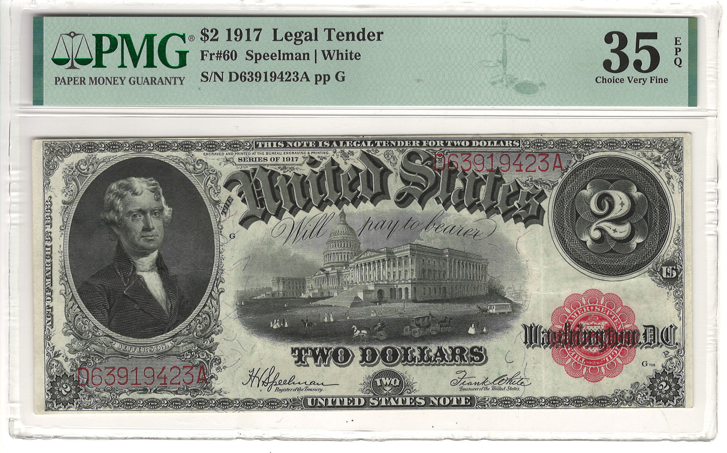 $2 1917 Legal Tender Note PMG Choice Very Fine 35 EPQ Fr#60&nbsp;