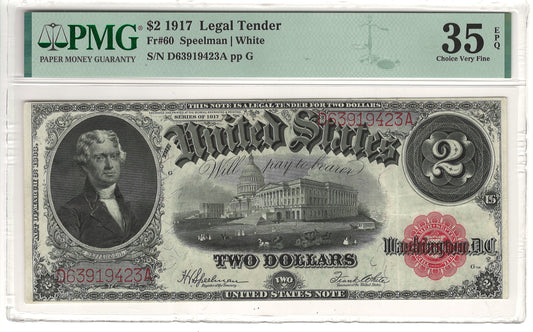 $2 1917 Legal Tender Note PMG Choice Very Fine 35 EPQ Fr#60&nbsp;