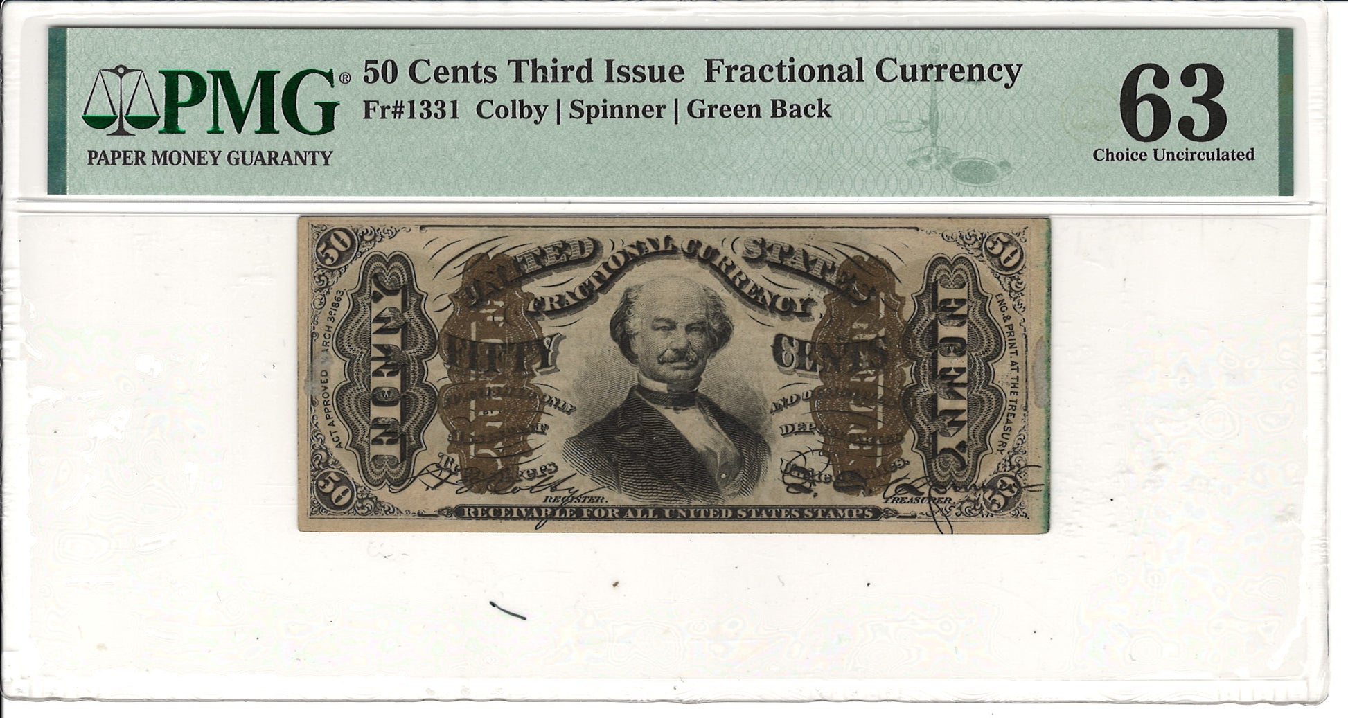 50 Cents Third Issue Fractional Currency PMG Choice Uncirculated 63 Front