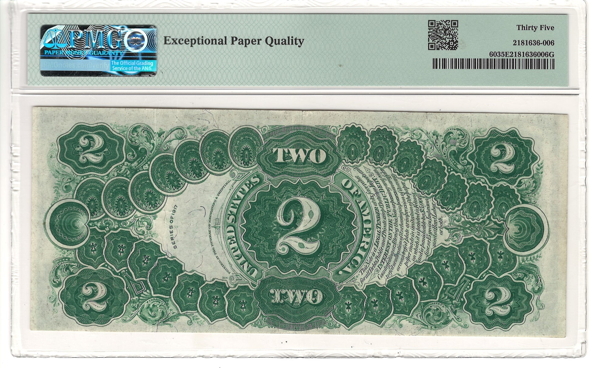 $2 1917 Legal Tender Note PMG Choice Very Fine 35 EPQ Fr#60&nbsp;