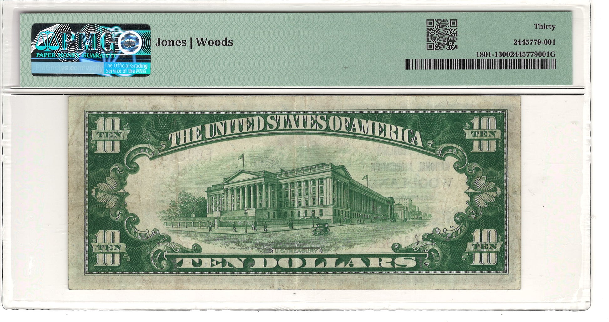 $10 1929 Ty. 1 Woodland, California National Bank Note PMG Very Fine 30 Fr#1801-1