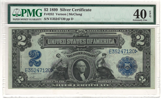 $2 1899 Mini Porthole Large Silver Certificate PMG Extremely Fine 40 Fr#252