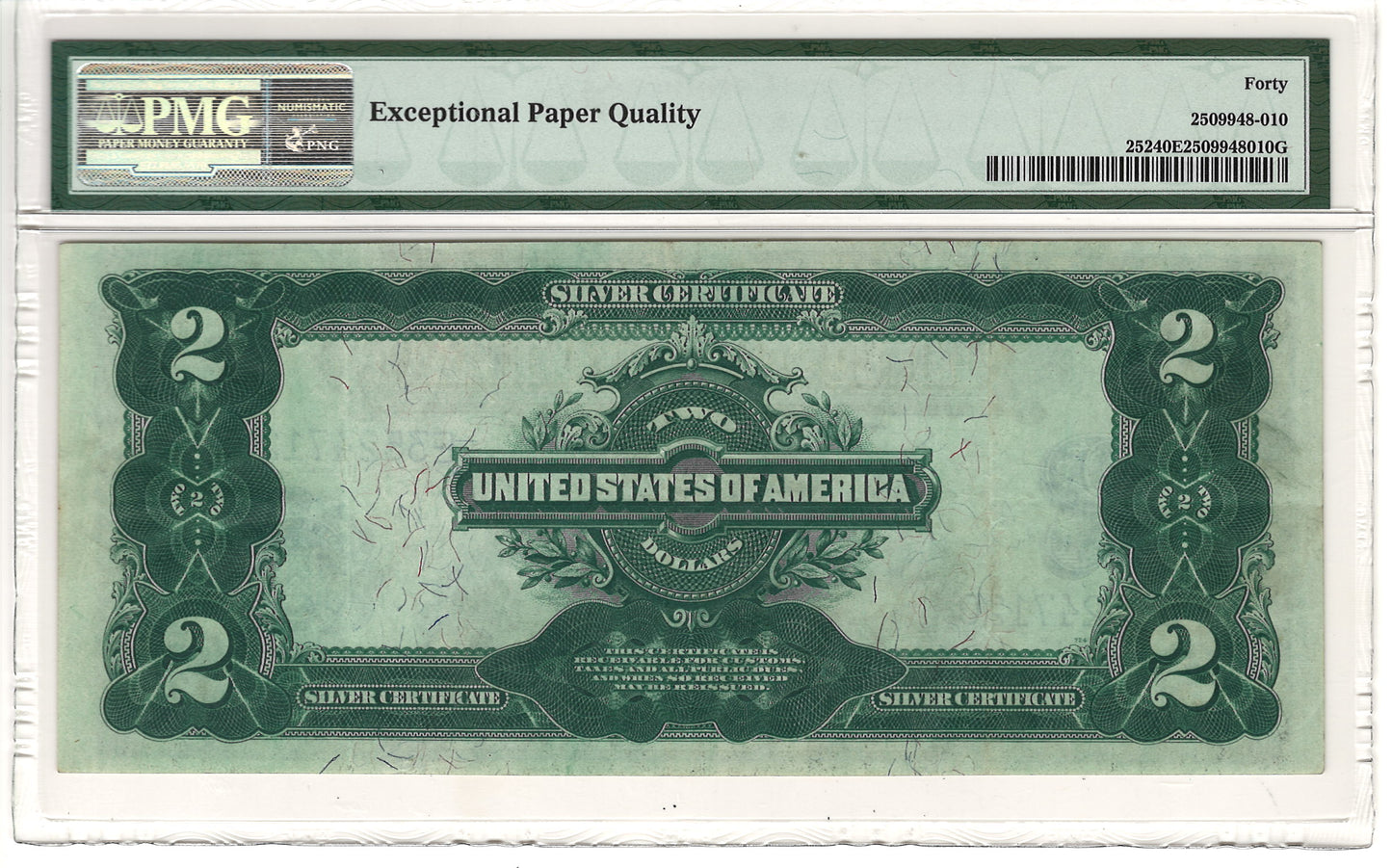 $2 1899 Mini Porthole Large Silver Certificate PMG Extremely Fine 40 Fr#252