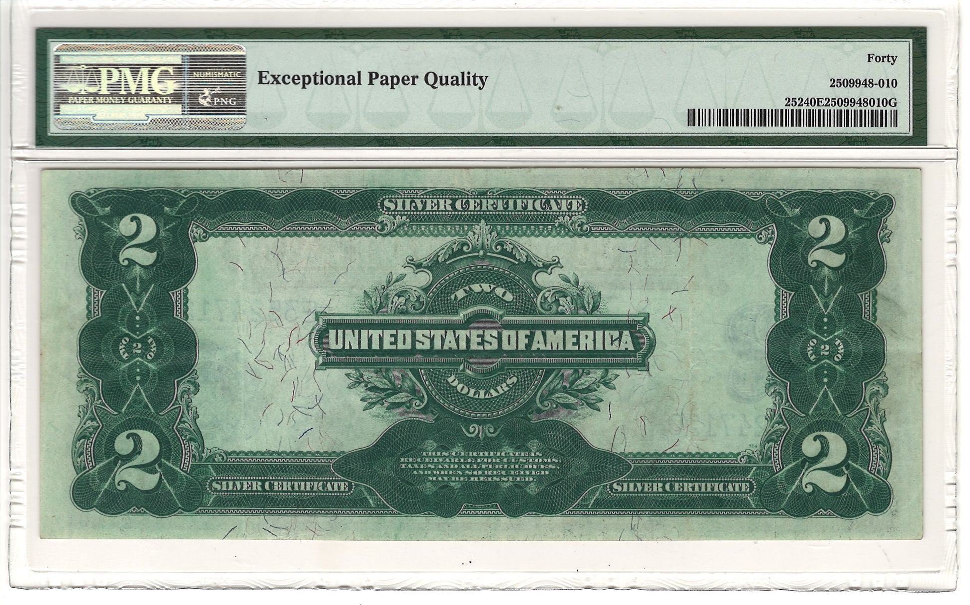 $2 1899 Mini Porthole Large Silver Certificate PMG Extremely Fine 40 Fr#252