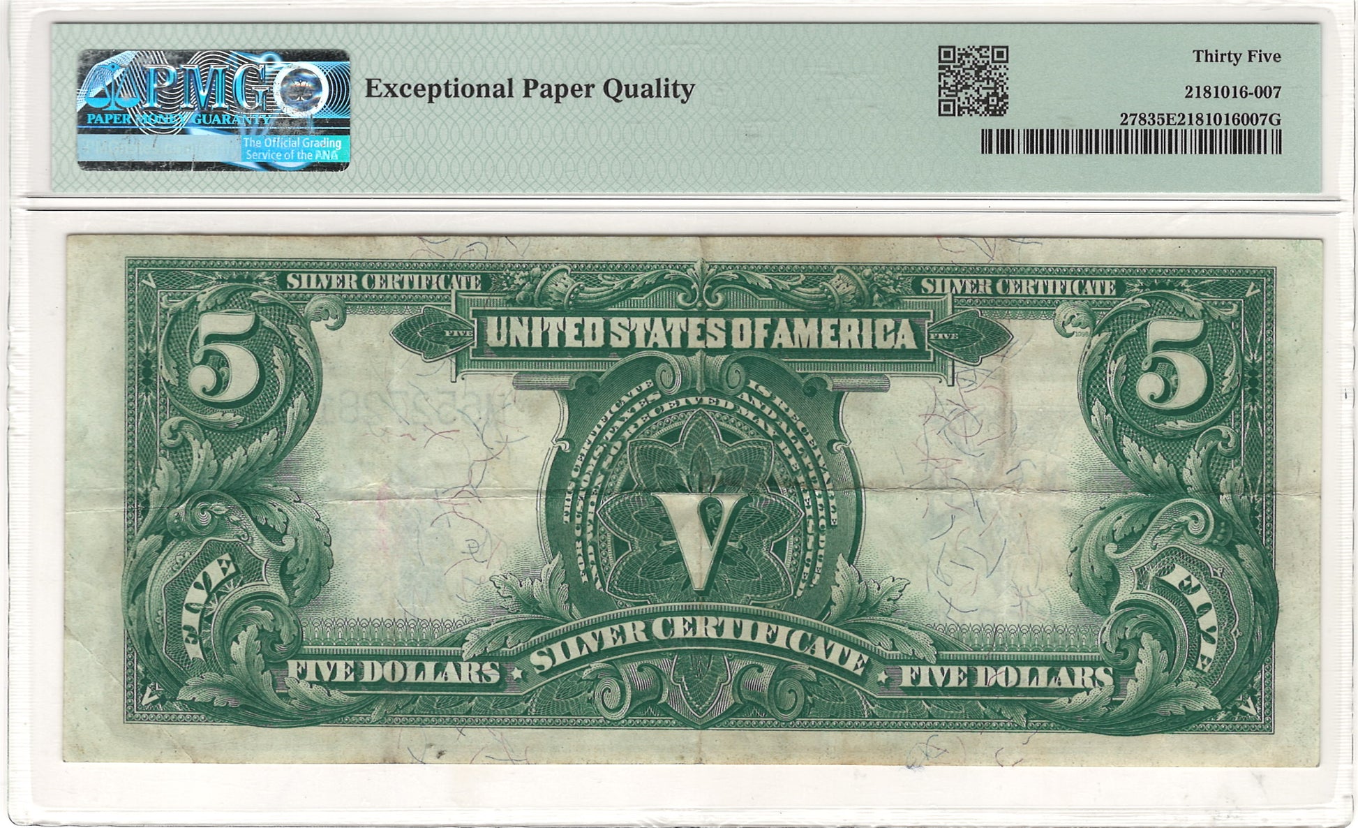 $5 1899 Indian Chief Large Silver Certificate Note PMG Choice Very Fine 35 EPQ Fr#278