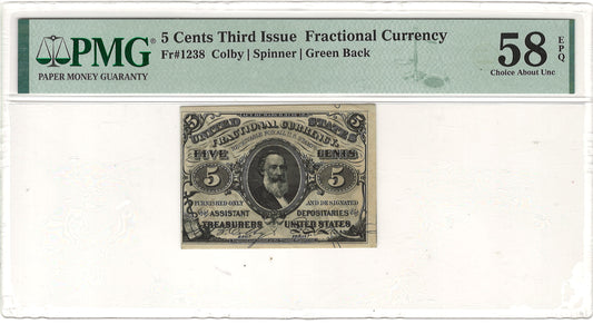 5 Cents Third Issue Fractional Currency PMG Choice About Uncirculated 58 EPQ Fr#1238 Front