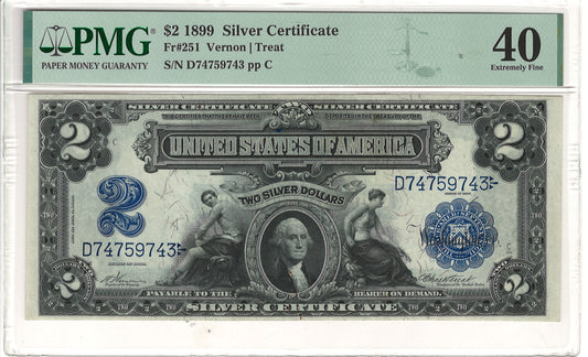 $2 1899 Mini Porthole Large Silver Certificate PMG Extremely Fine XF40 Fr#251