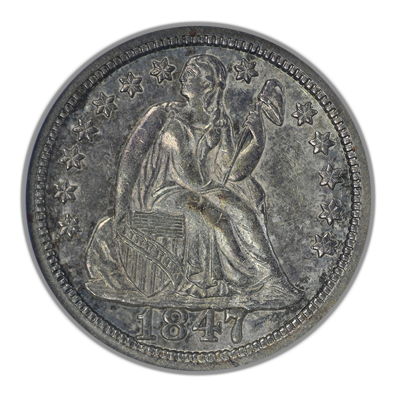 1847 Liberty Seated Dime 10C ANACS Soapbox AU55