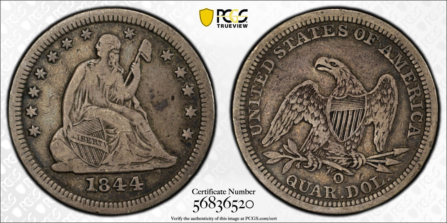1844-O Liberty Seated Quarter 25C PCGS VF20