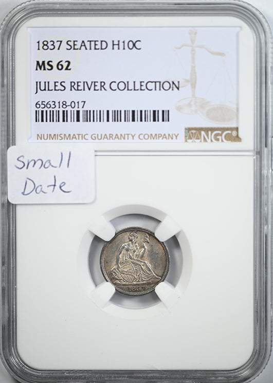 1837 Liberty Seated Half Dime H10C NGC MS62 - Small Date Obverse Slab