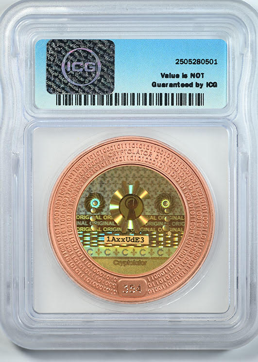 2014 Cryptolator Copper Bitcoin 0.1 BTC ICG MS69 Unfunded Reverse Slab